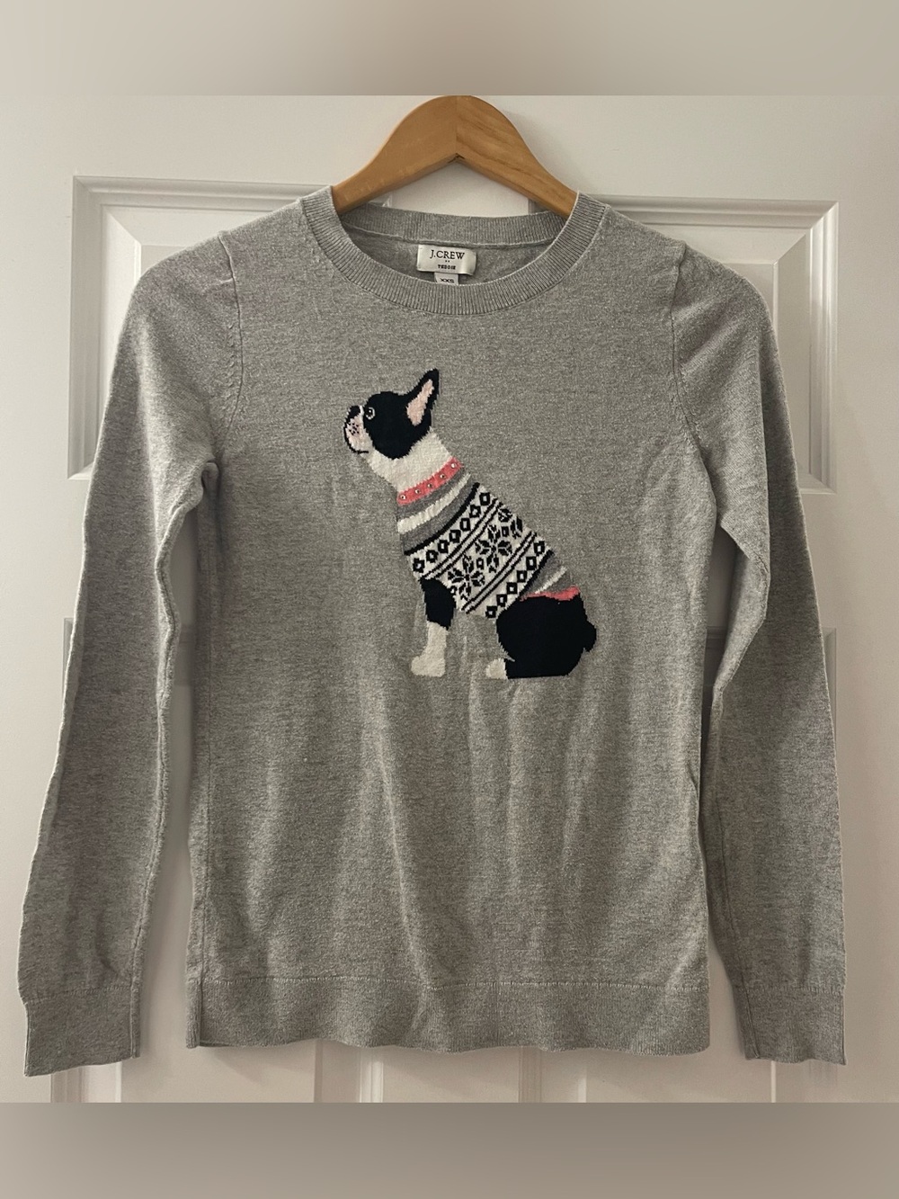 JCrew Teddie top sweater Boston Terrier dog XXS cotton